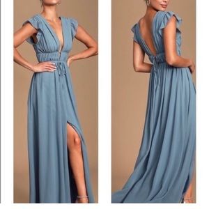 I’m All Yours Slate Blue Ruffled Maxi Dress